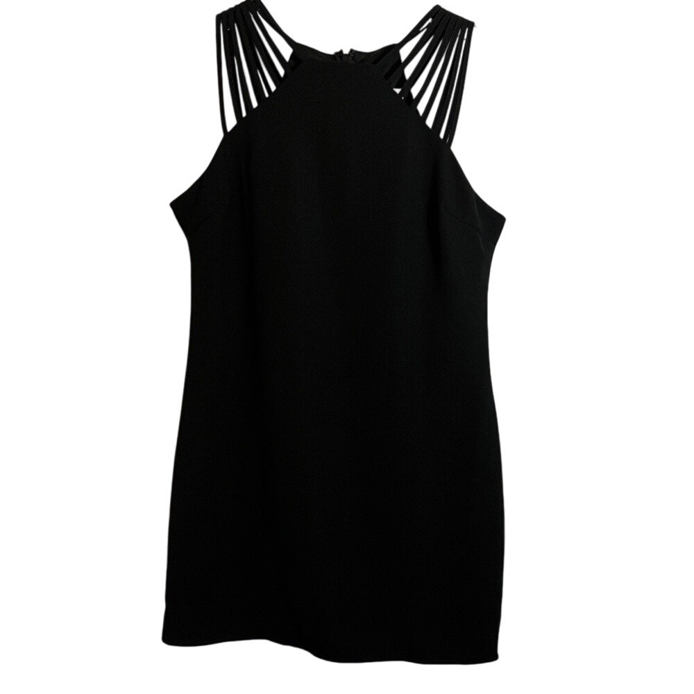 She + Sky Spaghetti Strappy Shoulder Black Midi‎ Sheath Dress Large